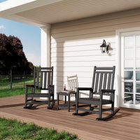 Garvee Silla Mecedora Adirondack de HDPE, Sillón de Jardín Resistente a la Intemperie con Respaldo Alto y Textura de Madera, Capacidad 172 kg Negro