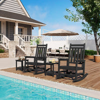 Garvee Silla Mecedora Adirondack de HDPE, Sillón de Jardín Resistente a la Intemperie con Respaldo Alto y Textura de Madera, Capacidad 172 kg Negro