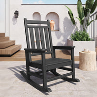 Garvee Silla Mecedora Adirondack de HDPE, Sillón de Jardín Resistente a la Intemperie con Respaldo Alto y Textura de Madera, Capacidad 172 kg Negro