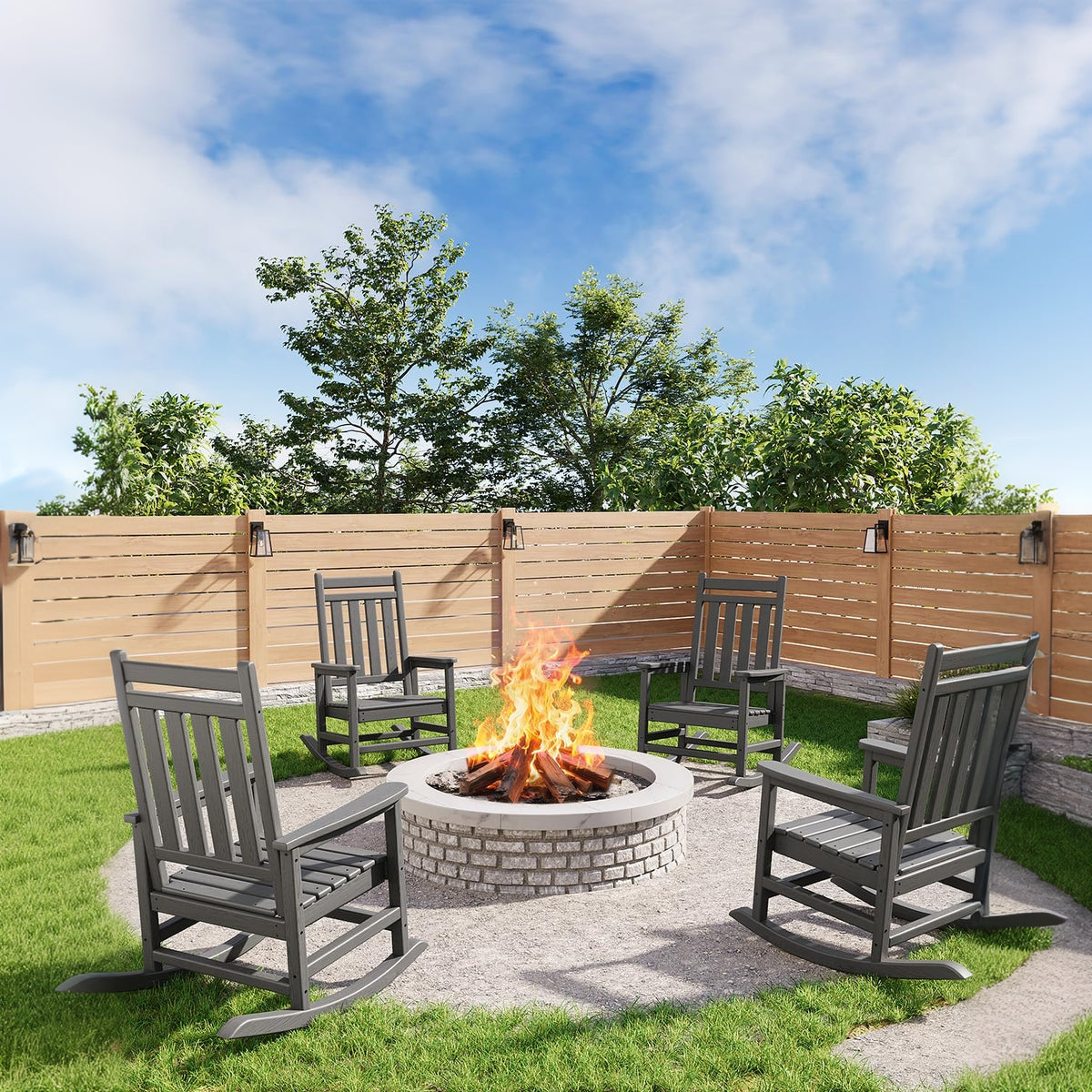 Garvee Silla Mecedora Poly Lumber para Exterior - HDPE Resistente a Todo Clima - Respaldo Alto y Base Estable - Gris - Ideal para Patio y Porche