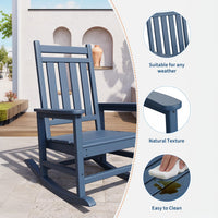 Garvee Silla Mecedora Exterior Poly Lumber - HDPE Resistente al Clima, Respaldo Alto, Soporta 172kg, Azul Marino para Patio