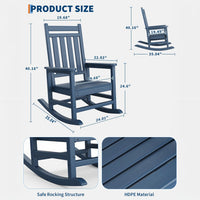 Garvee Silla Mecedora Exterior Poly Lumber - HDPE Resistente al Clima, Respaldo Alto, Soporta 172kg, Azul Marino para Patio