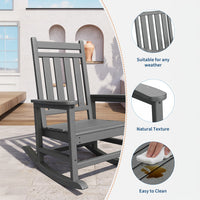 Garvee Silla Mecedora Poly Lumber para Exterior - HDPE Resistente a Todo Clima - Respaldo Alto y Base Estable - Gris - Ideal para Patio y Porche