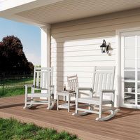 Garvee Silla Mecedora Adirondack de HDPE, Sillón de Jardín Resistente a la Intemperie con Respaldo Alto y Textura de Madera, Capacidad 172 kg Blanco