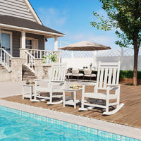 Garvee Silla Mecedora Adirondack de HDPE, Sillón de Jardín Resistente a la Intemperie con Respaldo Alto y Textura de Madera, Capacidad 172 kg Blanco