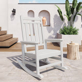 Garvee Silla Mecedora Adirondack de HDPE, Sillón de Jardín Resistente a la Intemperie con Respaldo Alto y Textura de Madera, Capacidad 172 kg Blanco - Blanco