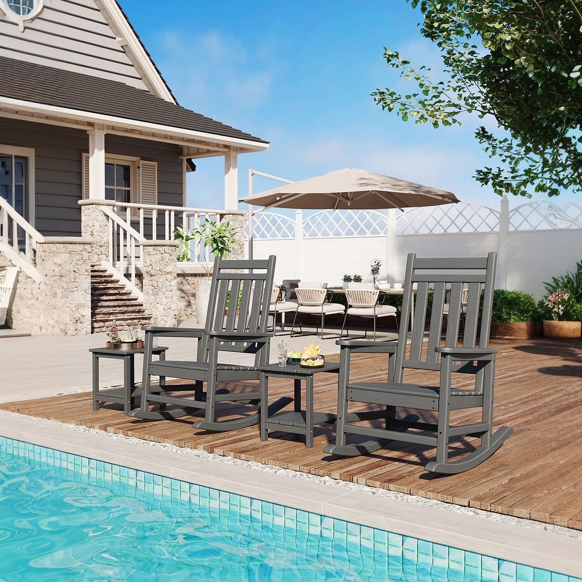 Garvee Silla Mecedora Poly Lumber para Exterior - HDPE Resistente a Todo Clima - Respaldo Alto y Base Estable - Gris - Ideal para Patio y Porche
