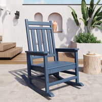 Garvee Silla Mecedora Exterior Poly Lumber - HDPE Resistente al Clima, Respaldo Alto, Soporta 172kg, Azul Marino para Patio