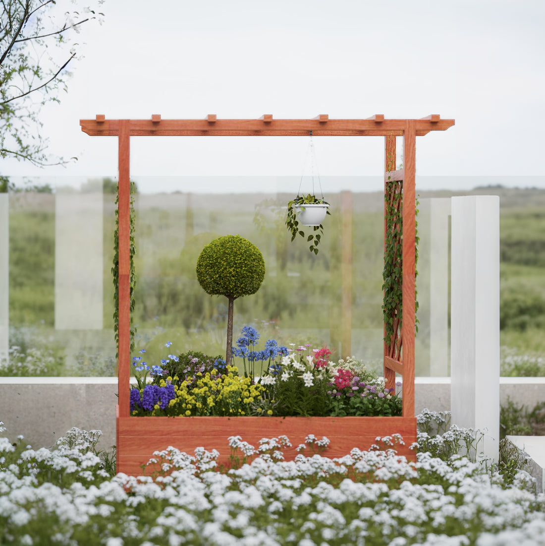 Garvee Cama De Jardín Elevada Con Enrejado, 45 In Madera, Techo Colgante Para Patio Y Balcón, Resistente Y Estética