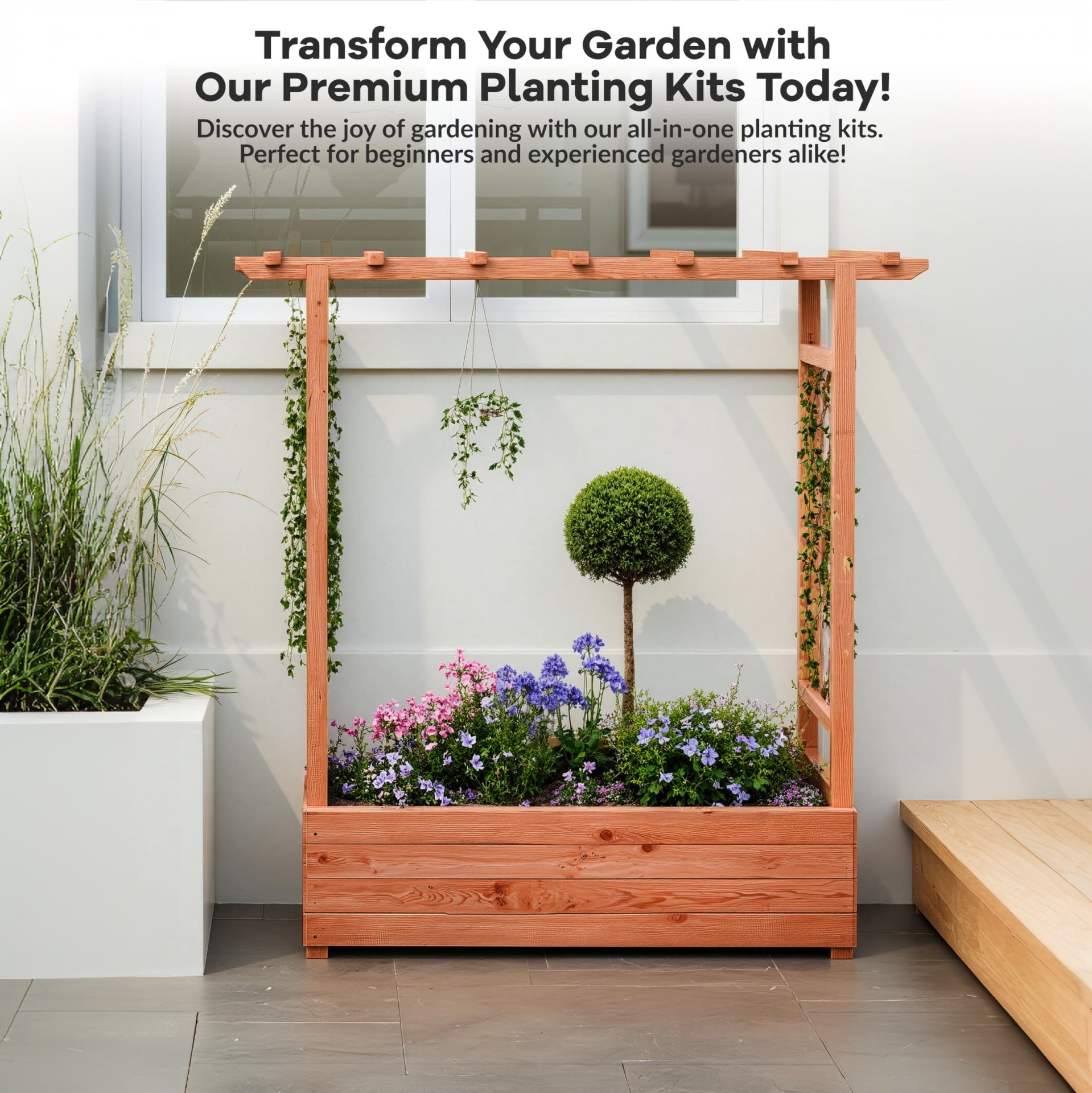 Garvee Cama De Jardín Elevada Con Enrejado, 45 In Madera, Techo Colgante Para Patio Y Balcón, Resistente Y Estética