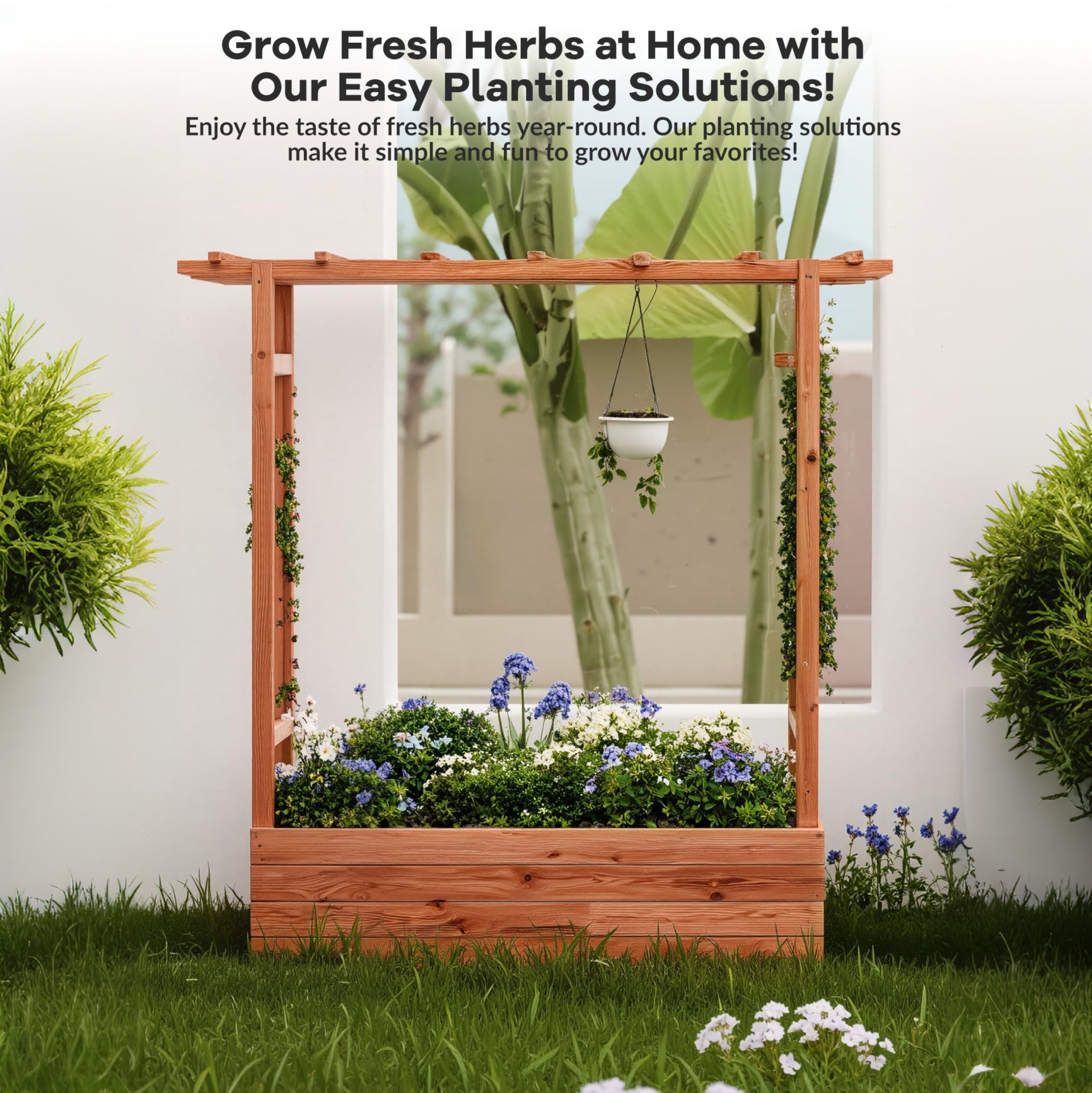 Garvee Cama De Jardín Elevada Con Enrejado, 45 In Madera, Techo Colgante Para Patio Y Balcón, Resistente Y Estética