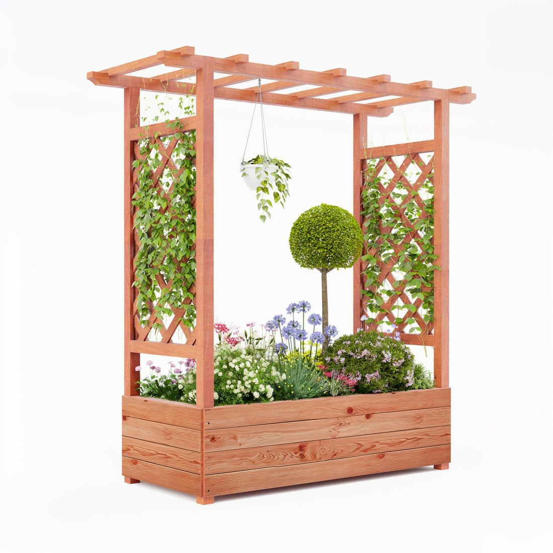 Garvee Cama De Jardín Elevada Con Enrejado, 45 In Madera, Techo Colgante Para Patio Y Balcón, Resistente Y Estética