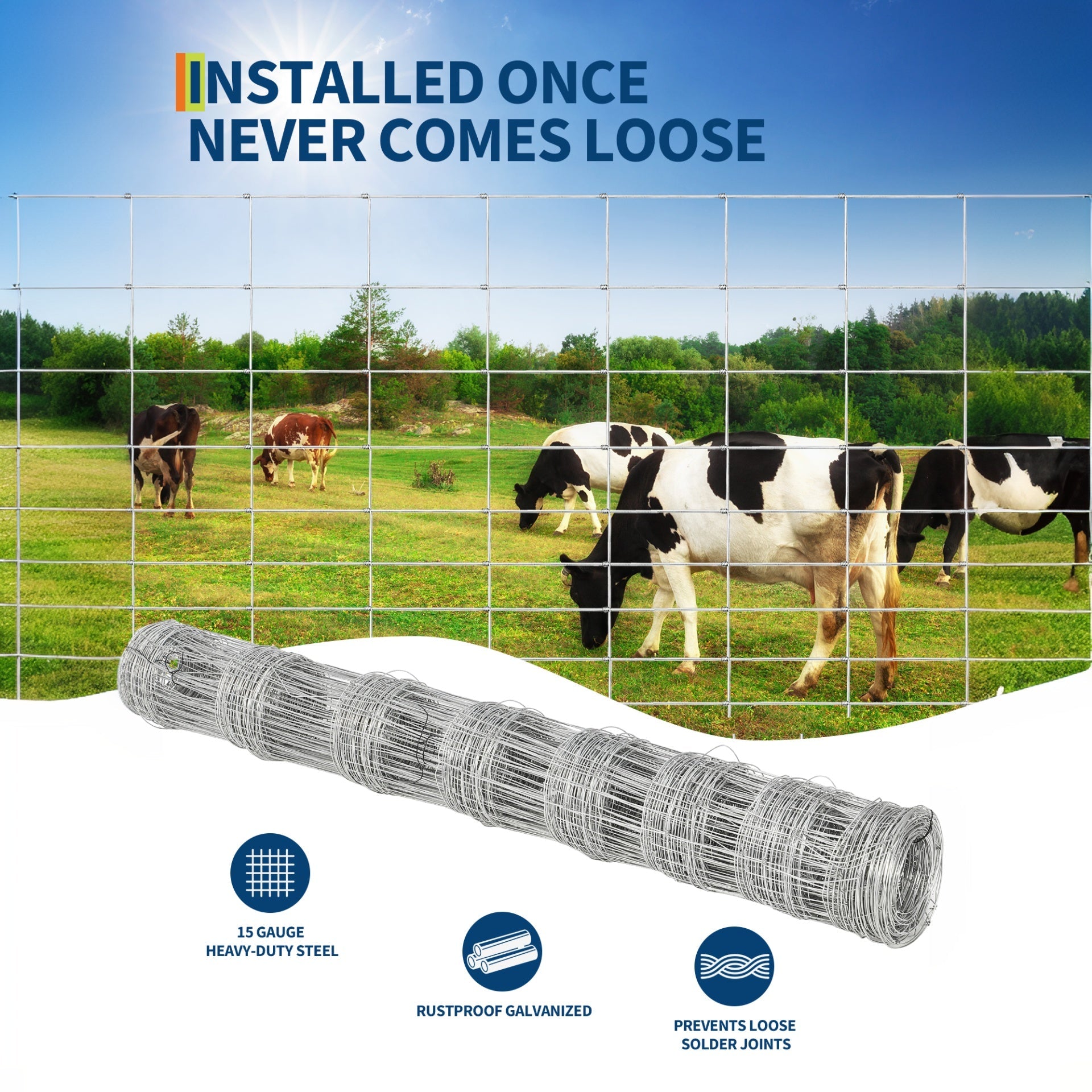 Garvee Valla para Ganado 1.8x100m Alambre Galvanizado Malla Cadena Robusta Resistente Ganaderos, Propietarios Granjas, Hogares, Campos Plata