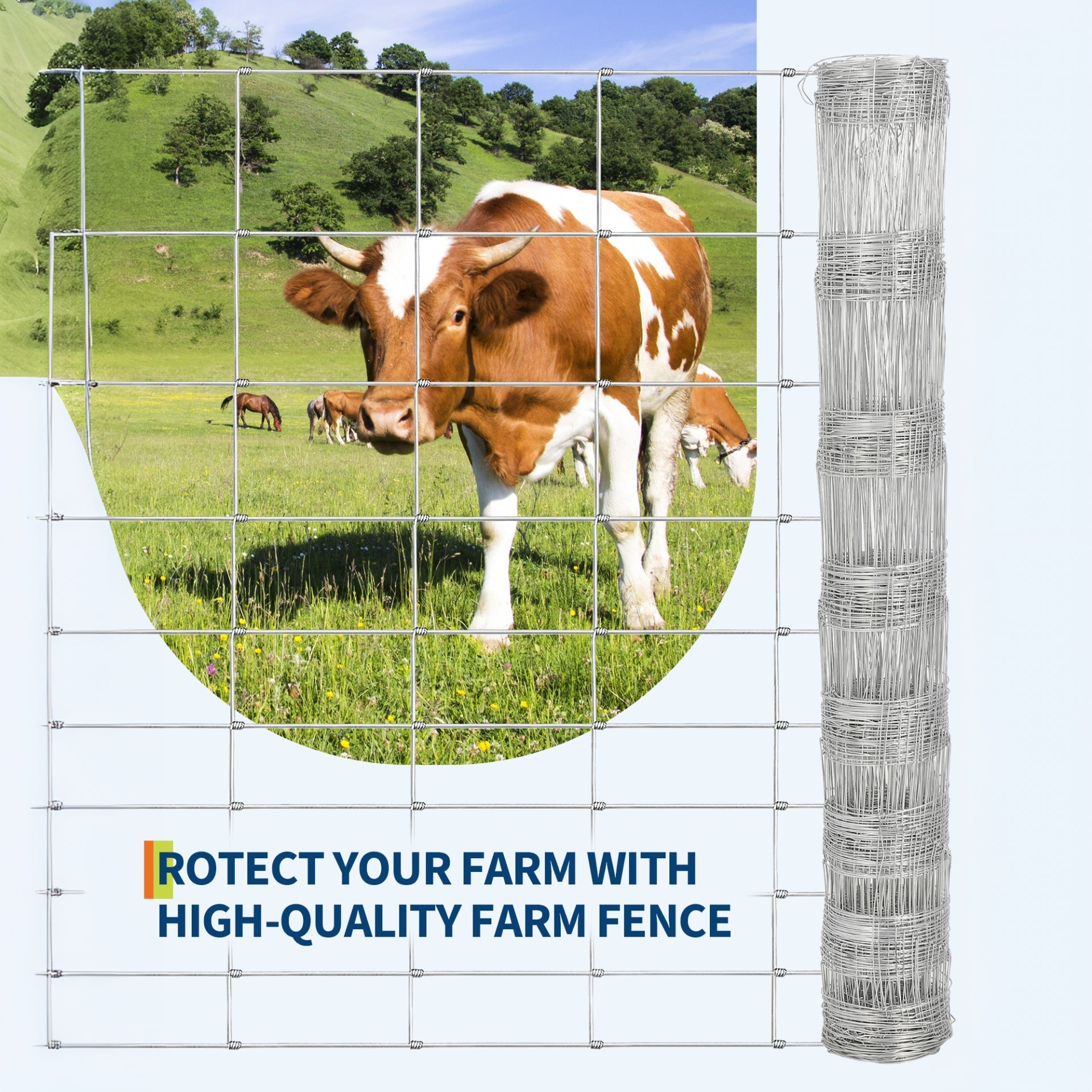 Garvee Valla para Ganado 1.8x100m Alambre Galvanizado Malla Cadena Robusta Resistente Ganaderos, Propietarios Granjas, Hogares, Campos Plata