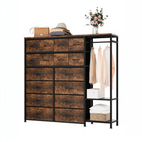 Garvee Cómoda Vertical con 16 Cajones de Tela, Barra Colgante y Estantes Abiertos, Estructura Metálica Robusta, Montaje Reversible para Dormitorio y Vestidor, Atigrado