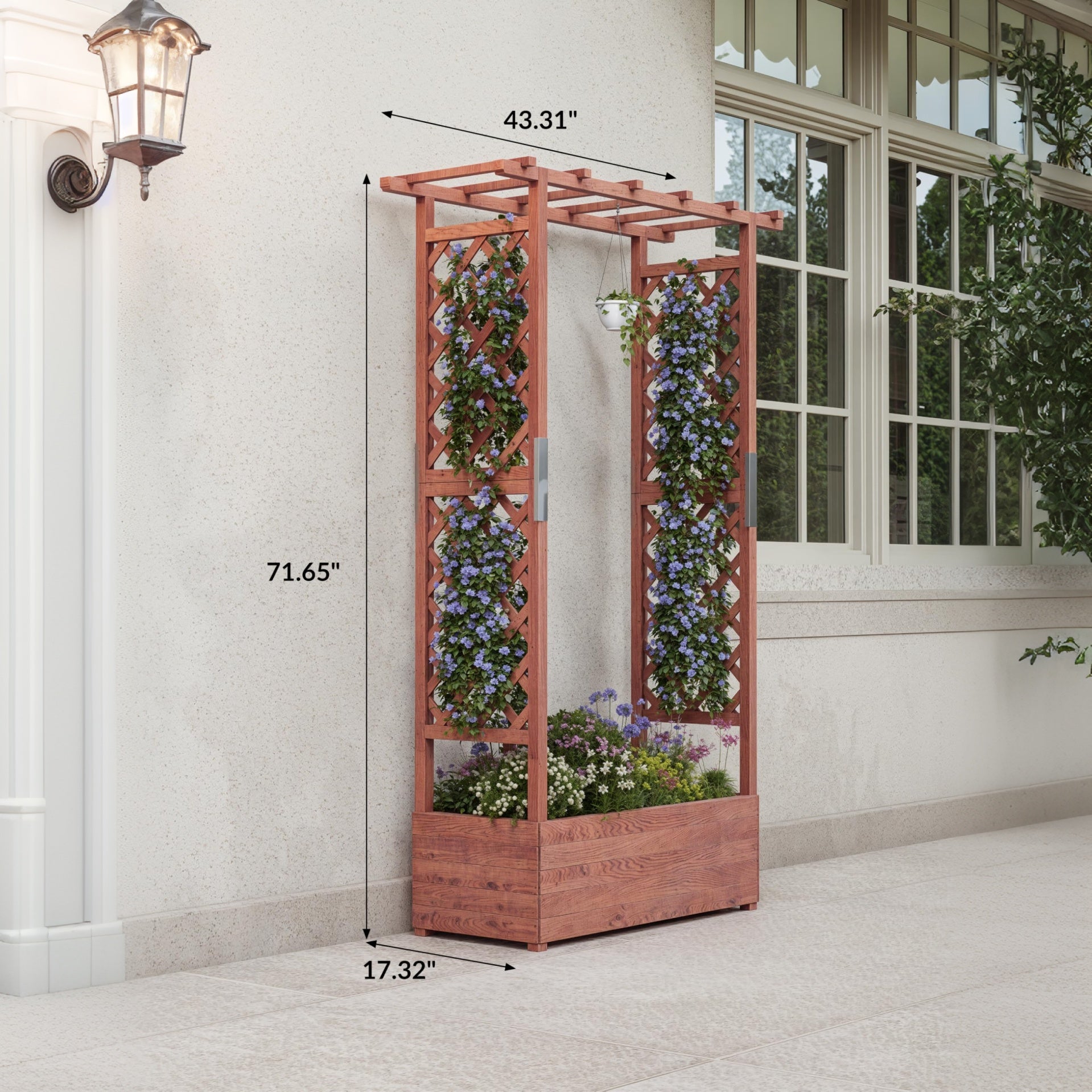 Garvee Cama de Jardín Elevada con Enrejado de Madera de 110x44x182 cm con Techo Colgante y Sistema de Drenaje para Plantas Trepadoras en Patio y Balcón Naranja Vintage