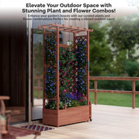 Garvee Cama de Jardín Elevada con Enrejado de Madera de 110x44x182 cm con Techo Colgante y Sistema de Drenaje para Plantas Trepadoras en Patio y Balcón Naranja Vintage