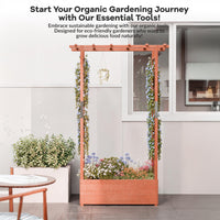 Garvee Cama de Jardín Elevada con Enrejado de Madera de 110x44x182 cm con Techo Colgante y Sistema de Drenaje para Plantas Trepadoras en Patio y Balcón Naranja Vintage