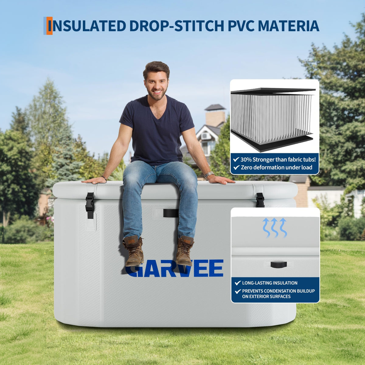 Garvee Tina de Baño de Hielo para Atletas PVC Militar Inmersión Completa Compatible con Enfriadores Ligera y Portátil