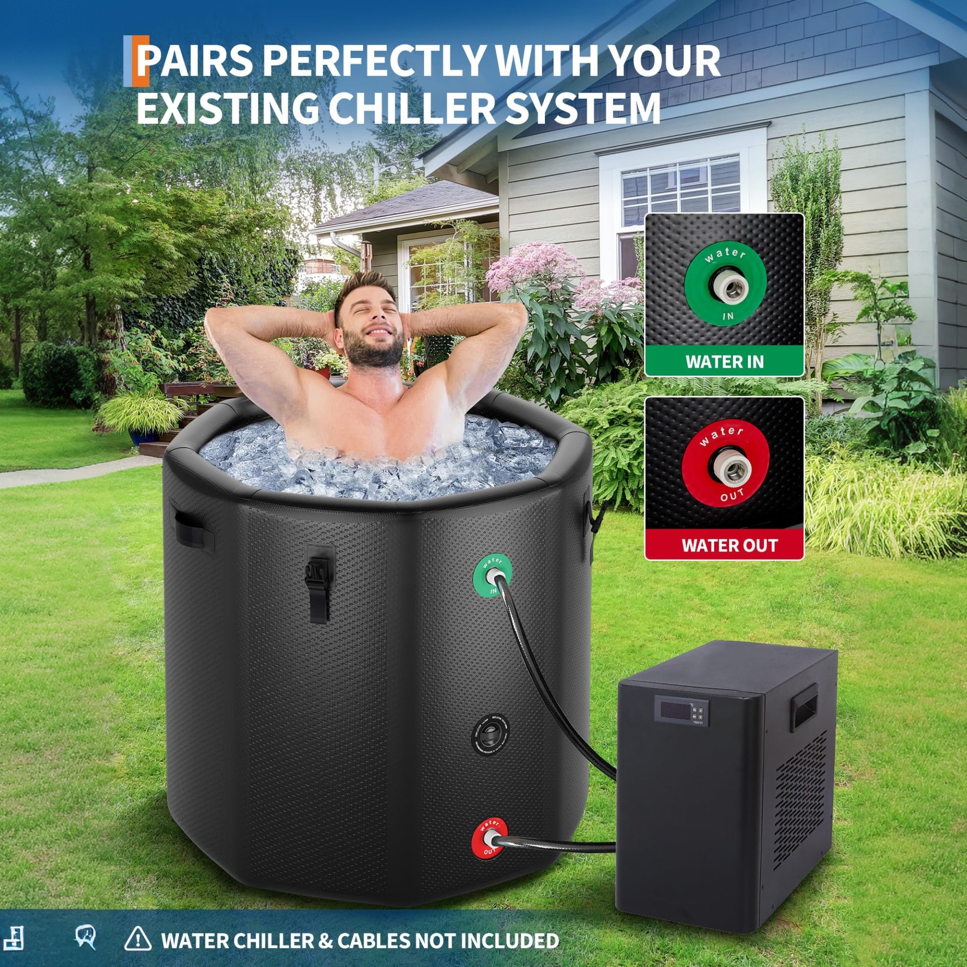 Garvee Bañera de Hielo Inflable para Atletas 704 Litros 100x90 cm Terapia de Inmersión en Frío con Tapa Aislante Negro
