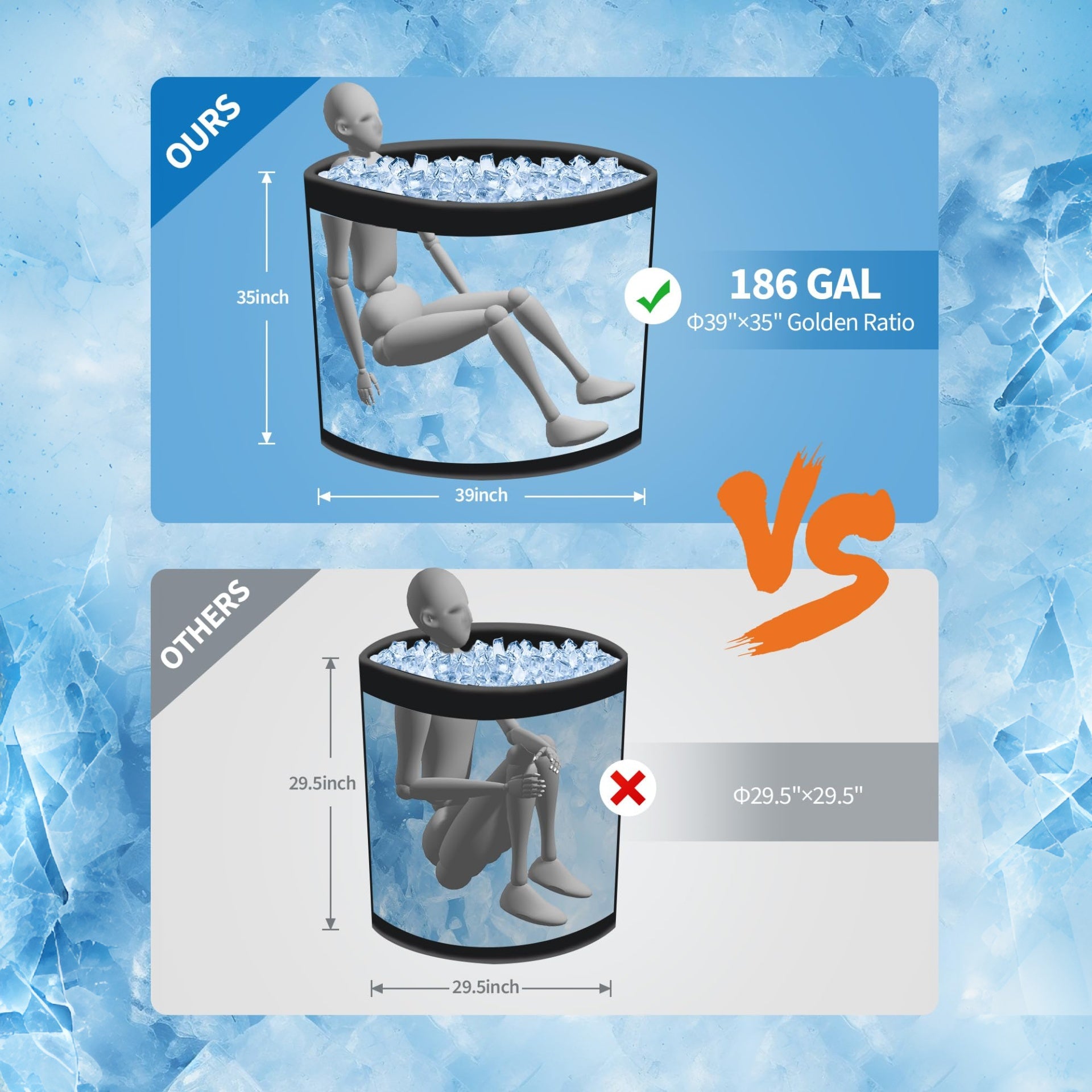 Garvee Bañera de Hielo Inflable para Atletas 704 Litros 100x90 cm Terapia de Inmersión en Frío con Tapa Aislante Negro