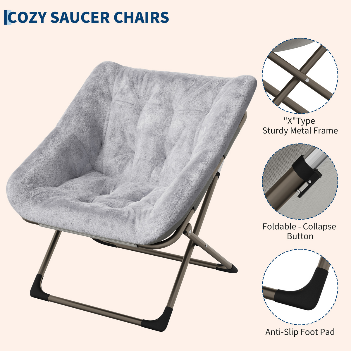 Garvee Silla Plegable Saucer para Adultos con Cojín de Piel Sintética, Respaldo Alto Ergonómico, Estructura de Acero, para Dormitorios y Apartamentos, Compacta y Cómoda