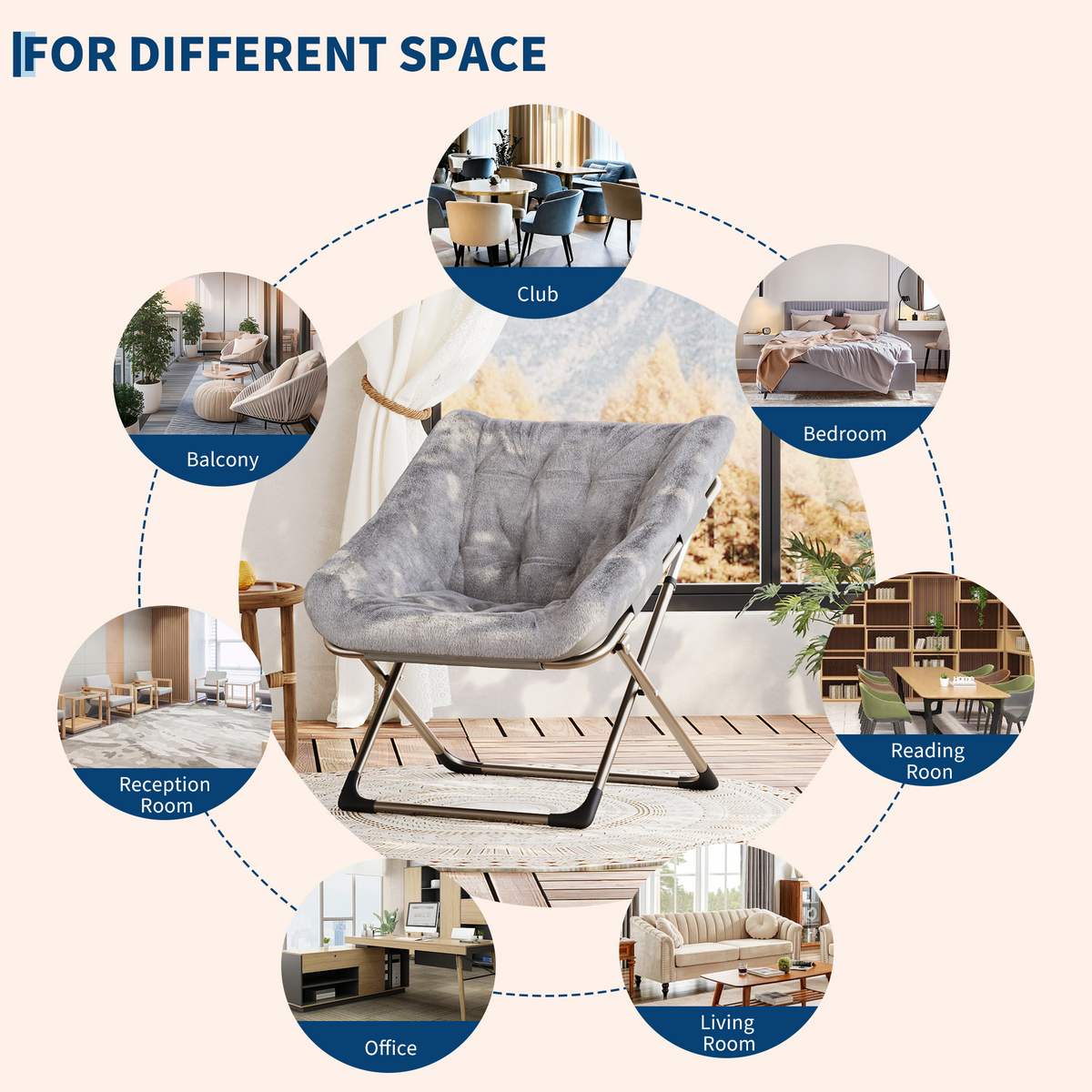 Garvee Silla Plegable Saucer para Adultos con Cojín de Piel Sintética, Respaldo Alto Ergonómico, Estructura de Acero, para Dormitorios y Apartamentos, Compacta y Cómoda