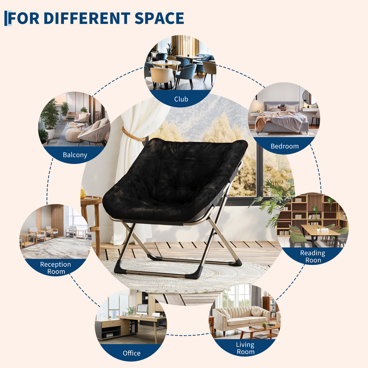 Garvee Silla Saucer de Piel de Conejo Plegable con Estructura Metálica para Dormitorio y Sala, Soporta 136 kg, Diseño Ergonómico, Color Beige