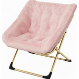 Garvee Silla Plegable Saucer para Adultos con Peluche Sintético y Marco Metálico, Capacidad 136 kg, Ideal para Dormitorios y Apartamentos, Rosa - Rosa