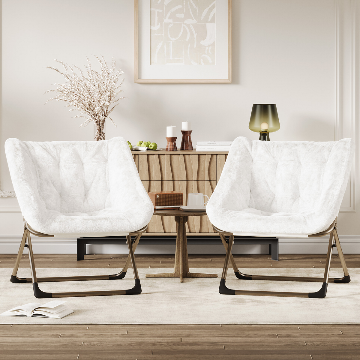 Garvee Silla Plegable Saucer para Adultos con Cojín de Piel Sintética, Respaldo Alto, Estructura de Acero, para Apartamentos y Dormitorios, Compacta y Cómoda