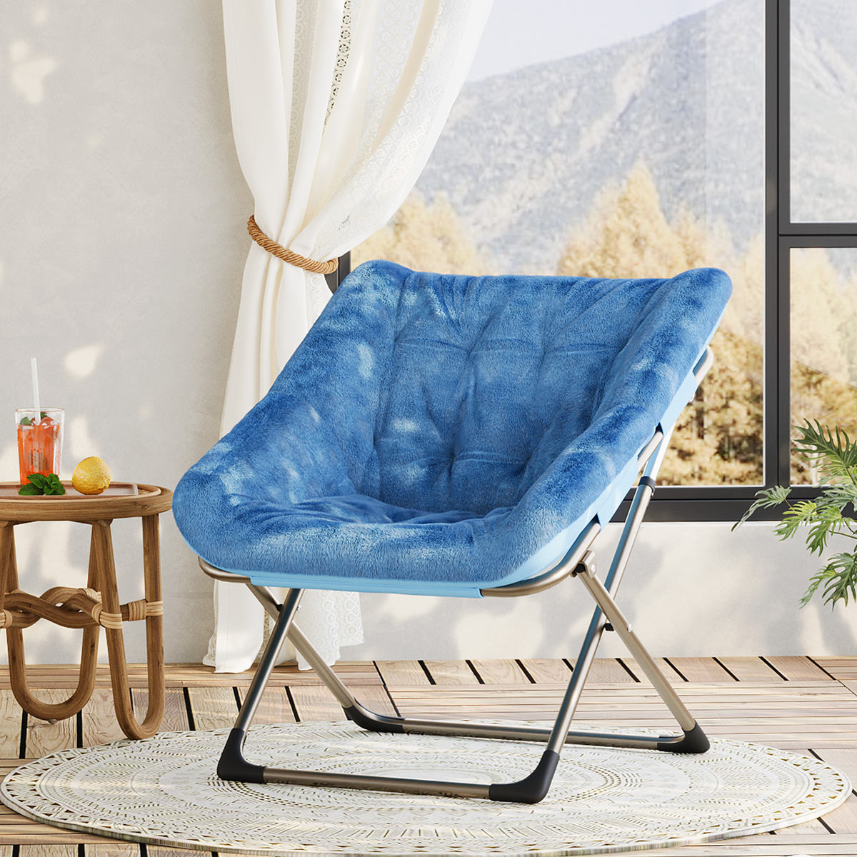 Garvee Silla Saucer de Piel de Conejo Plegable con Estructura Metálica Gris para Dormitorios y Salas Soporta 136 kg