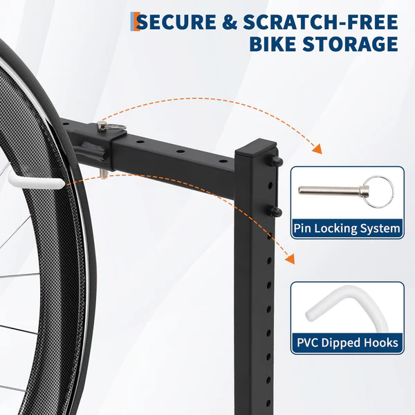 Garvee Soporte para 5 Bicicletas, Estante de Almacenamiento Ajustable con Revestimiento de PVC, Capacidad Máxima 136kg, para Garaje, Interior y Exterior