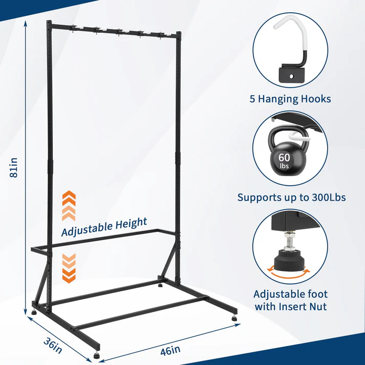 Garvee Soporte para 5 Bicicletas, Estante de Almacenamiento Ajustable con Revestimiento de PVC, Capacidad Máxima 136kg, para Garaje, Interior y Exterior
