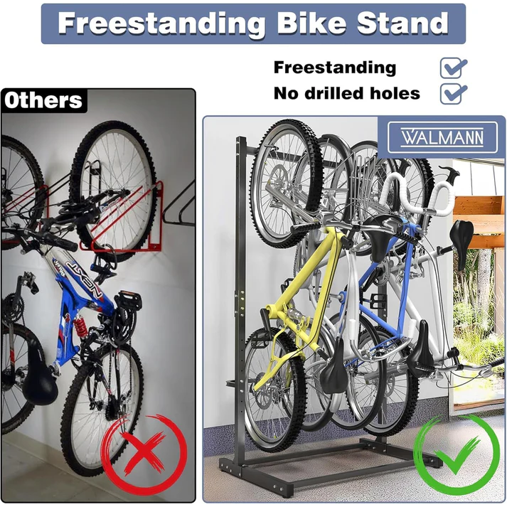 Garvee Soporte para 5 Bicicletas, Estante de Almacenamiento Ajustable con Revestimiento de PVC, Capacidad Máxima 136kg, para Garaje, Interior y Exterior