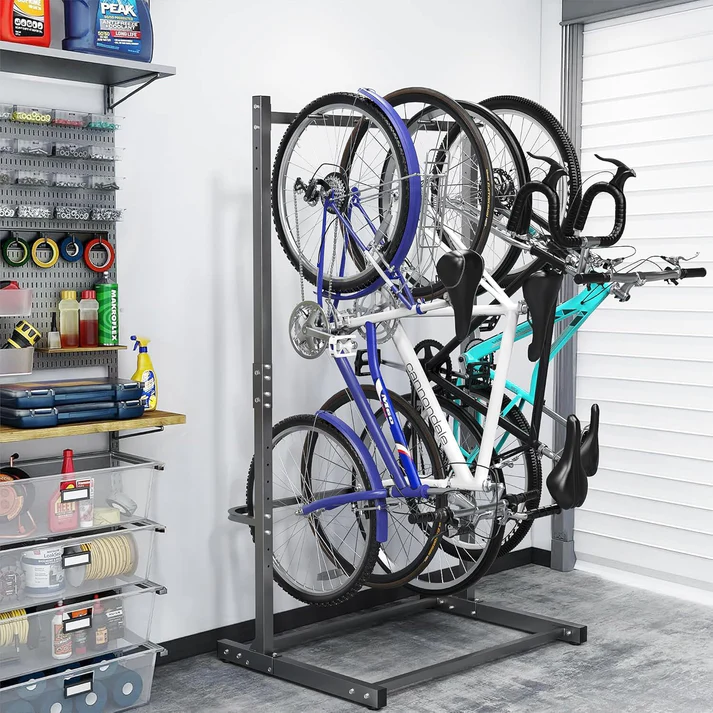 Garvee Soporte para 5 Bicicletas, Estante de Almacenamiento Ajustable con Revestimiento de PVC, Capacidad Máxima 136kg, para Garaje, Interior y Exterior