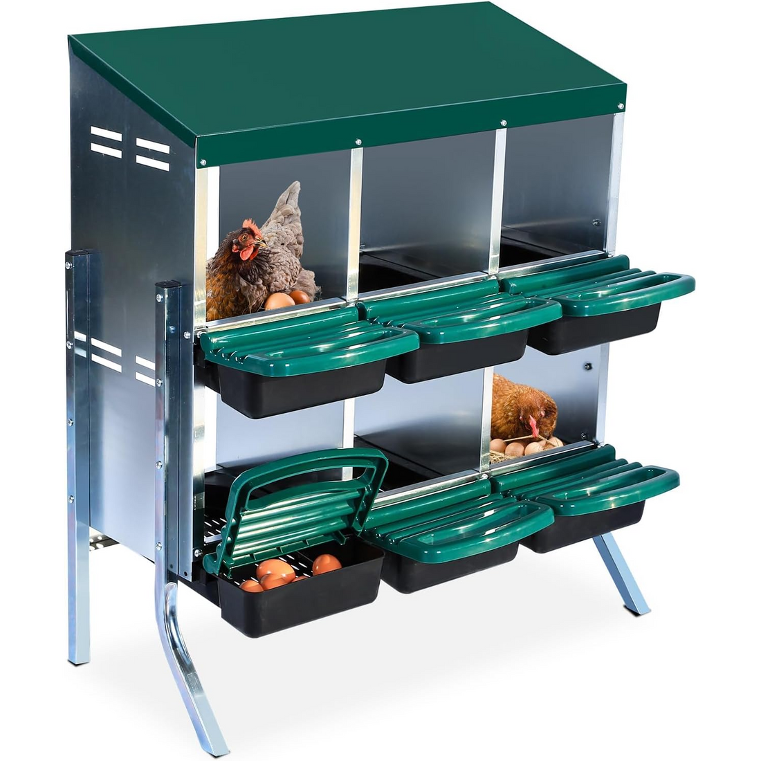 Garvee Caja De Anidación Para Aves 6 Huecos Con Bandeja De Recolección Y Soporte, Ventilado, Modular, Resistente, Para Gallineros Y Pequeñas Granjas