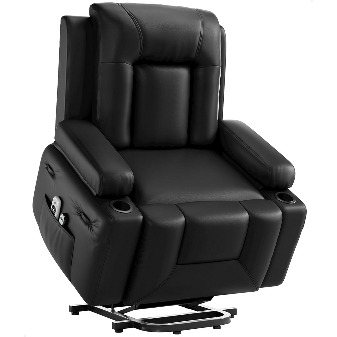 Garvee Sillón Reclinable Eléctrico con Elevación, Calor y Masaje, Cuero PU, Respaldo y Piernas Ajustables para Personas Mayores y Movilidad Reducida, 98×95×103 cm, Negro