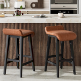 Garvee Set de 2 Taburetes de Bar 66.5cm, Modernos, Tapizados, Respaldo Bajo, Patas de Madera, para Cocina y Comedor - Marrón ×2