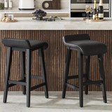 Garvee Set de 2 Taburetes de Bar 66.5cm, Tapizados, Respaldo Bajo, Patas de Madera, Estilo Mid Century - Negro ×2