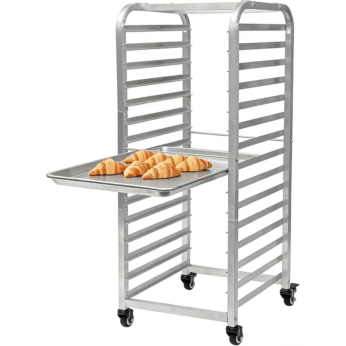 Garvee Estante Compacto para Bandejas de Pan 15 Niveles con Ruedas Bloqueables, Aluminio, Cocina Profesional, Móvil, Espacio Eficiente, 38 × 43 cm, Plata