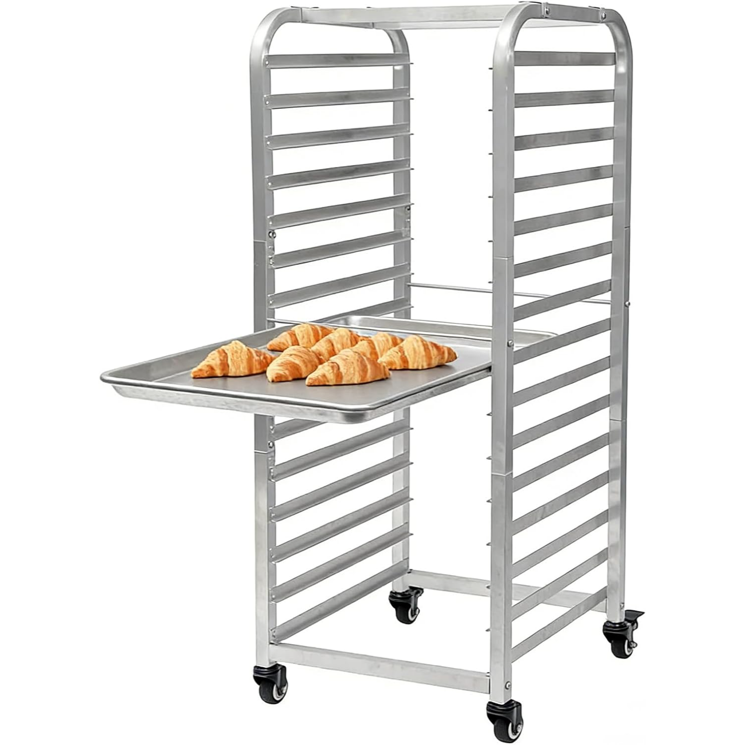 Garvee Estante Compacto para Bandejas de Pan 15 Niveles con Ruedas Bloqueables, Aluminio, Cocina Profesional, Móvil, Espacio Eficiente, 38 × 43 cm, Plata