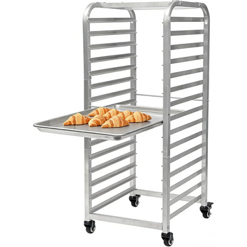 Garvee Estante Compacto para Bandejas de Pan 15 Niveles con Ruedas Bloqueables, Aluminio, Cocina Profesional, Móvil, Espacio Eficiente, 38 × 43 cm, Plata