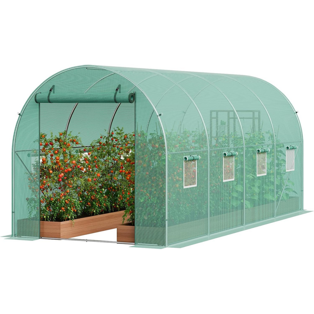 Garvee Invernadero Walk-In 1.9x4.5 m con Estructura Acero Galvanizado, Cubierta PE Reforzada, 8 Ventanas, Puerta Enrollable para Jardín todo el Año