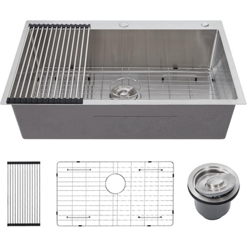 Garvee Fregadero de Cocina 84×56 cm Acero Inoxidable 304, 16 Gauge, Cuenca Única, Esquinas Redondeadas R10, Accesorios Incluidos, Remodelación