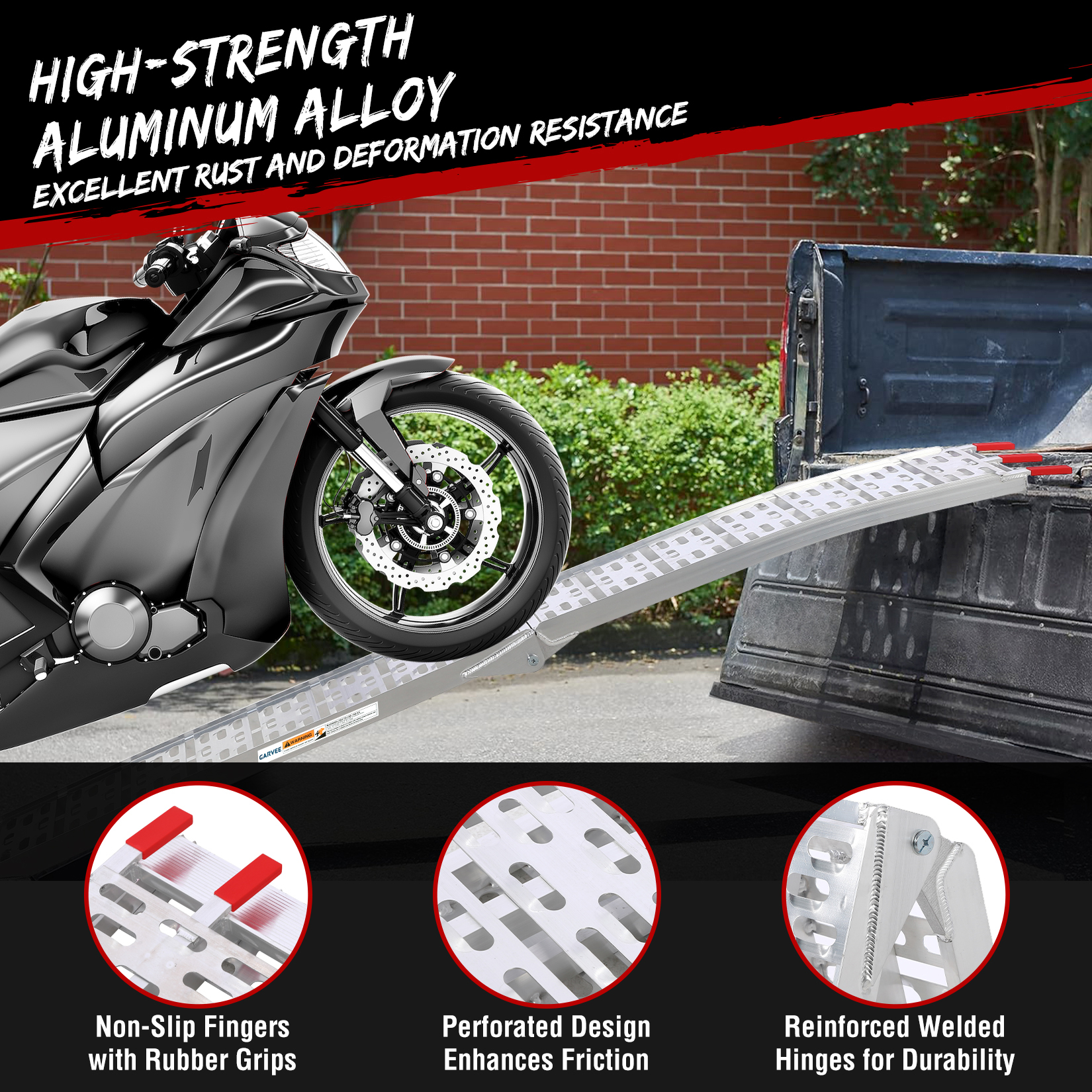 Garvee Rampa de Aluminio Plegable 226 cm para Motocicletas y ATV Carga Máxima 340 kg con Correas de Seguridad para Camionetas y Remolques