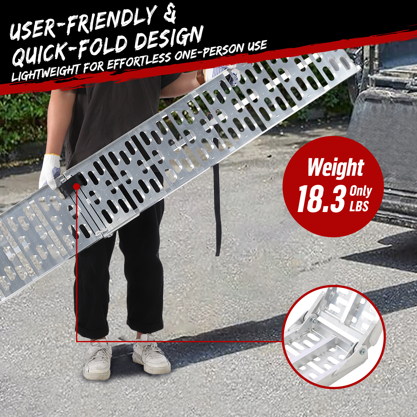 Garvee Rampa de Aluminio Plegable 226 cm para Motocicletas y ATV Carga Máxima 340 kg con Correas de Seguridad para Camionetas y Remolques