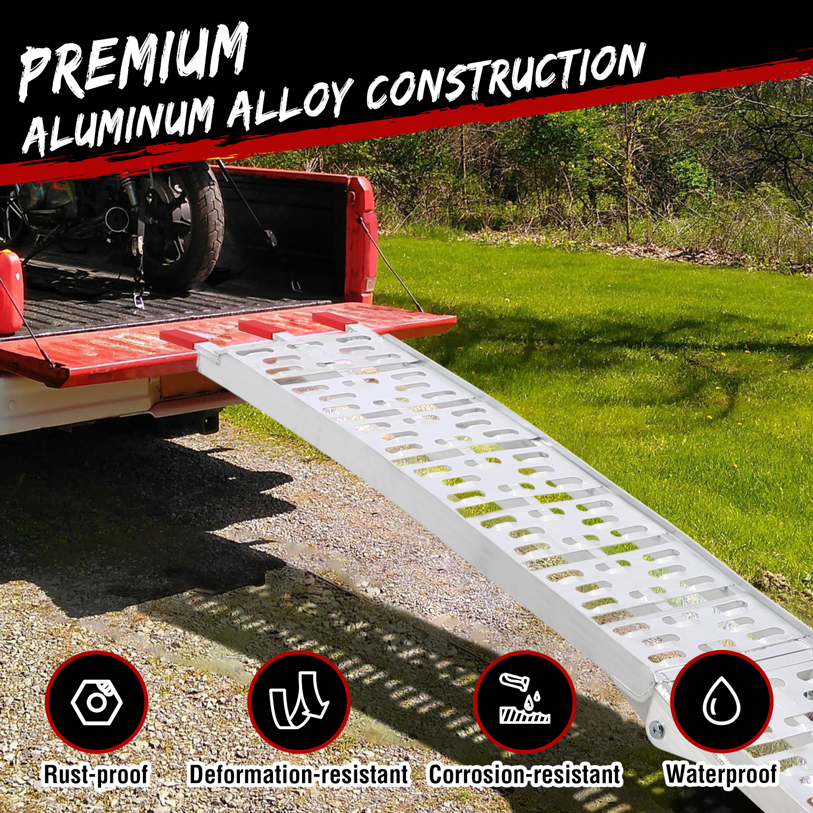 Garvee Rampa de Aluminio Plegable 226 cm para Motocicletas y ATV Carga Máxima 340 kg con Correas de Seguridad para Camionetas y Remolques