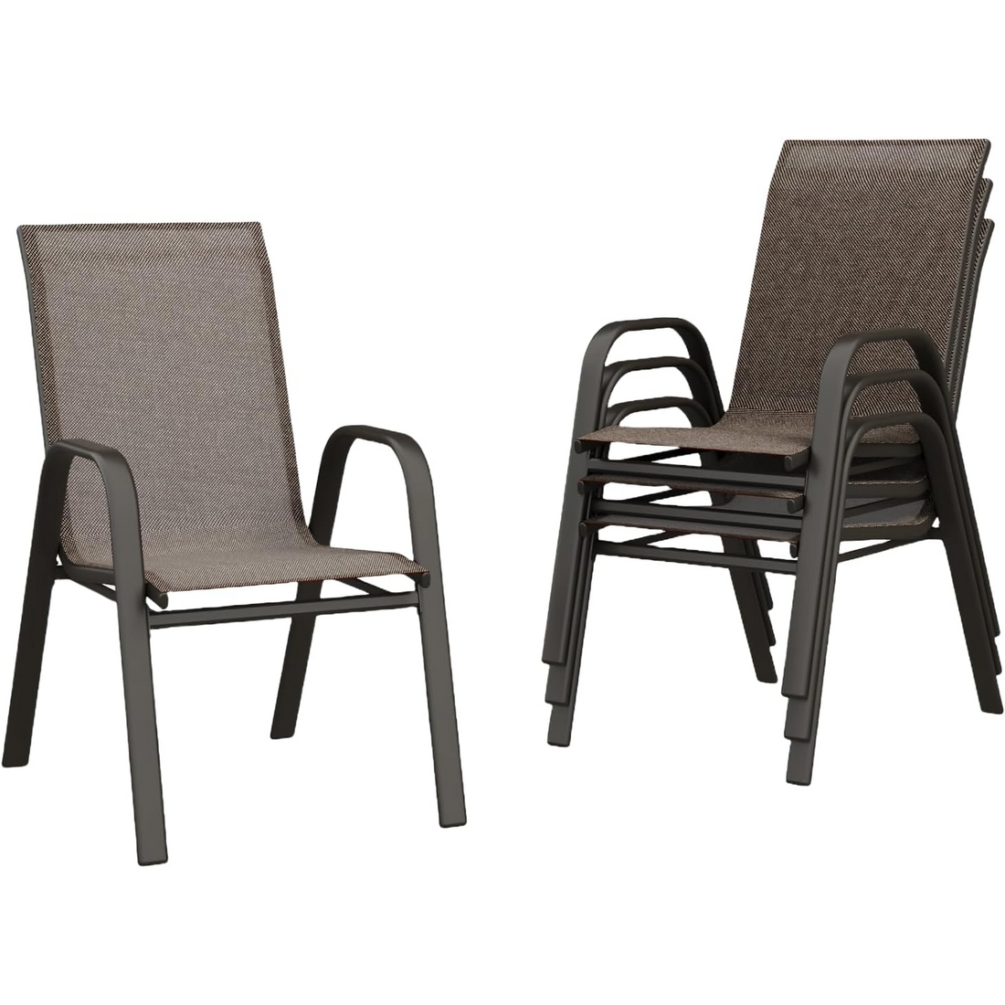 Garvee Set de 4 Sillas de Jardín Apilables de Textilene Transpirable y Acero con Tornillos de Acero Inoxidable Mejorados para Terraza y Exterior Color Marrón y Negro