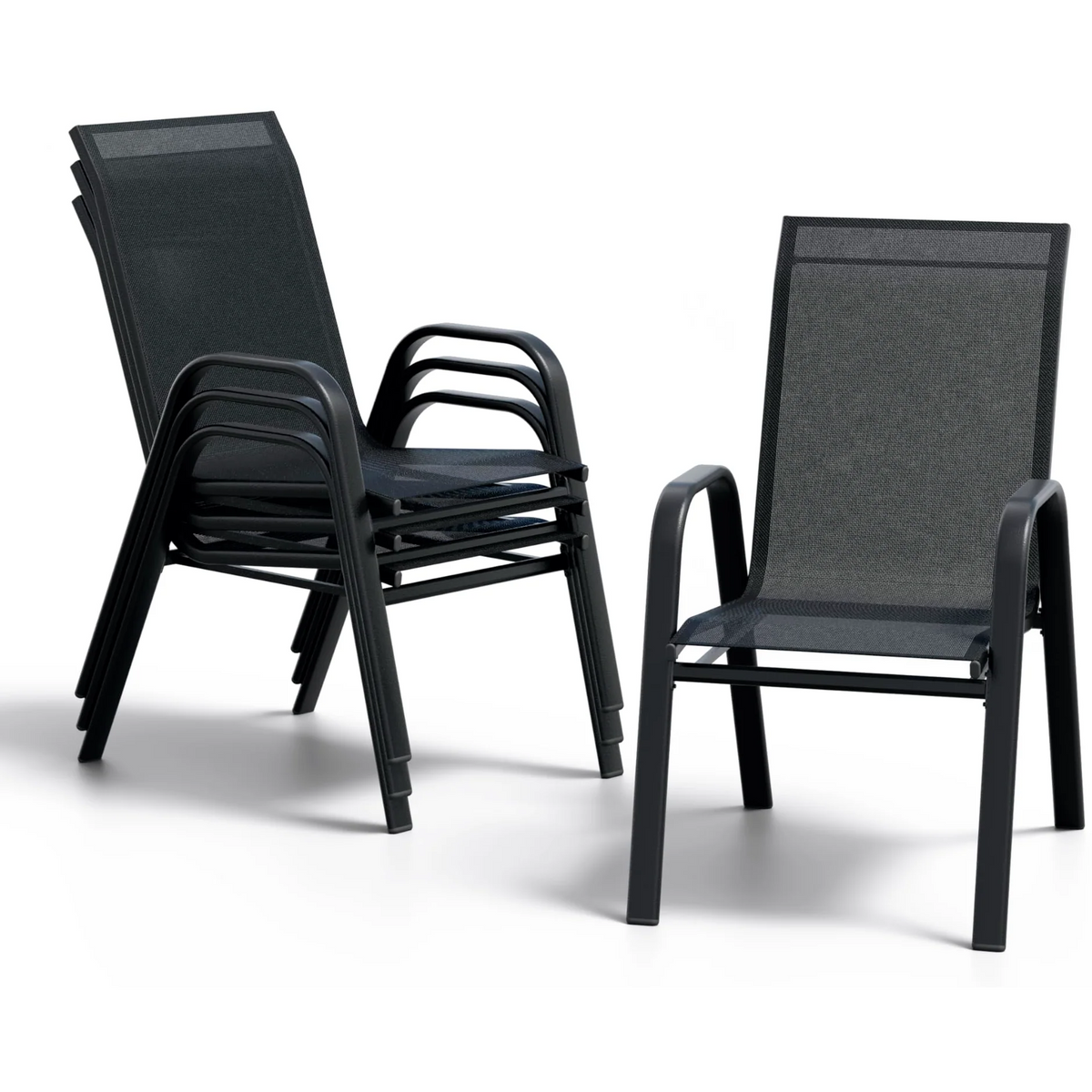 Garvee Set de 4 Sillas de Jardín Apilables de Textilene Negro y Acero con Tornillos de Acero Inoxidable Mejorados para Exterior Terraza y Balcón
