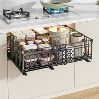Garvee Estante Extraíble de Cocina de Ancho Ajustable 32,5 a 50 cm Organizador de Armario Deslizante de Metal Negro para Especias Platos y Despensa